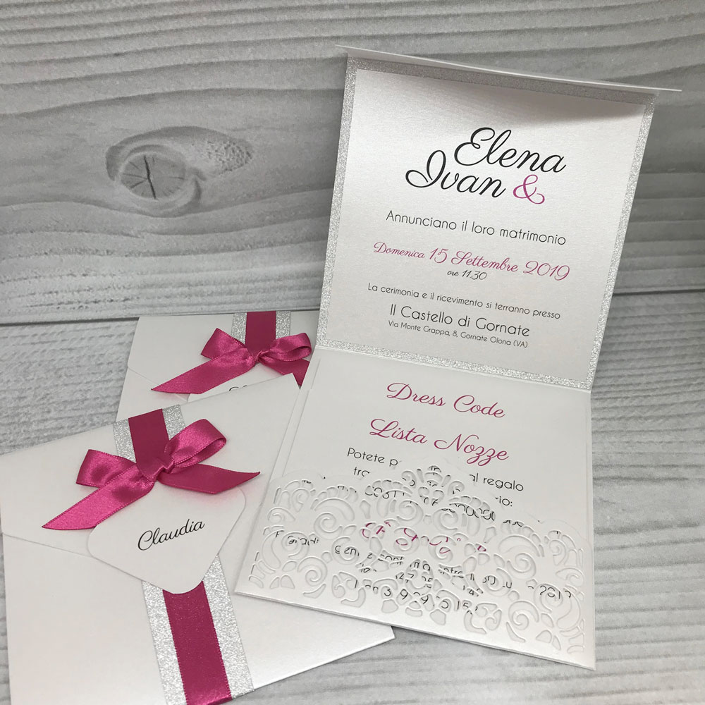 Partecipazioni matrimonio eleganti con glitter