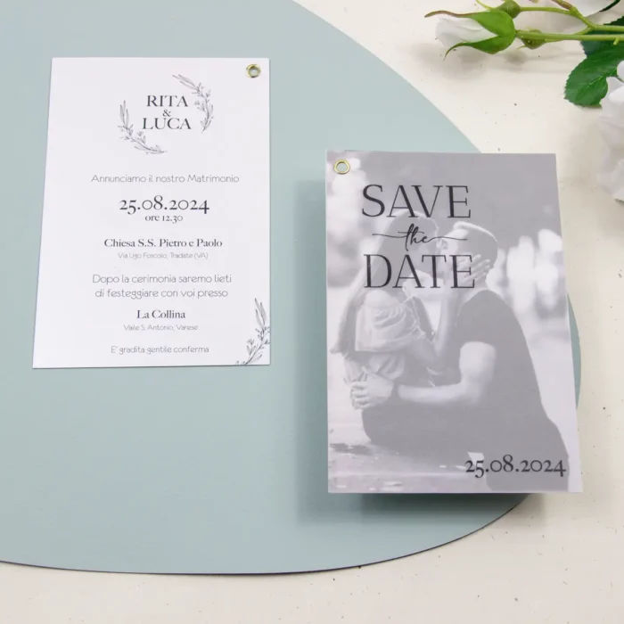 Partecipazione con foto stampata su carta perlata e vellum