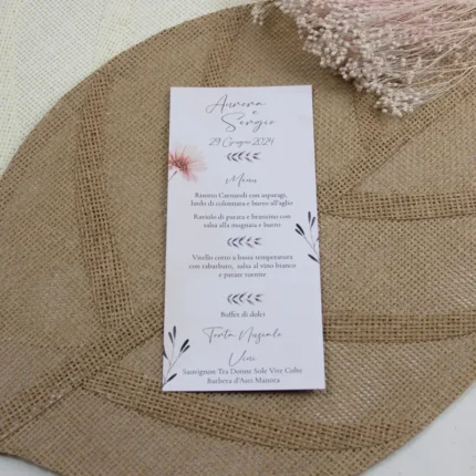 Menu matrimonio modello pastello
