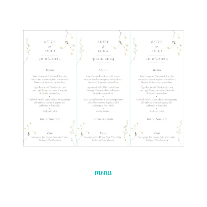 menu triangolo fiori gialli