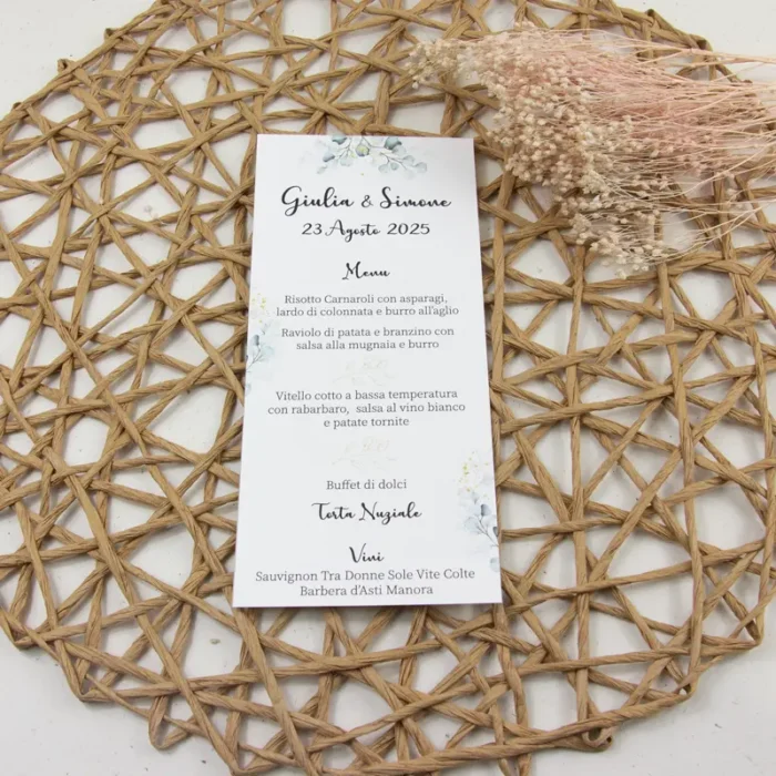 Menu matrimonio modello eucalipto