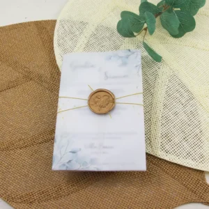 partecipazione eucalipto con vellum e ceralacca