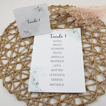 tableau e segnatavolo modello eucalipto