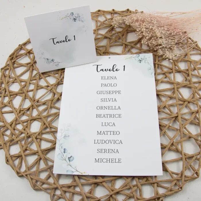 tableau e segnatavolo modello eucalipto