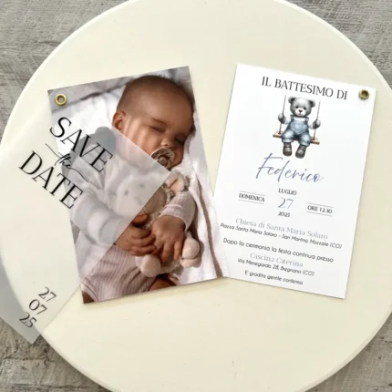 Invito Battesimo Bimbo con foto e vellum
