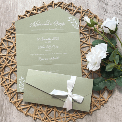 Partecipazione a busta verde salvia