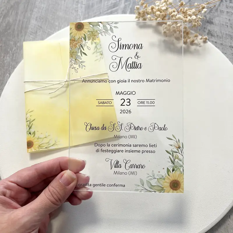 Partecipazione plexiglass modello Girasole Partecipazione plexiglass modello Girasole