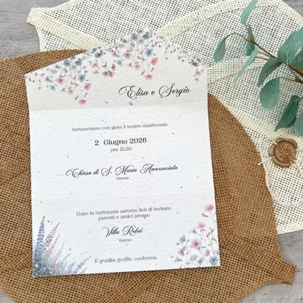 Partecipazione a busta in carta piantabile