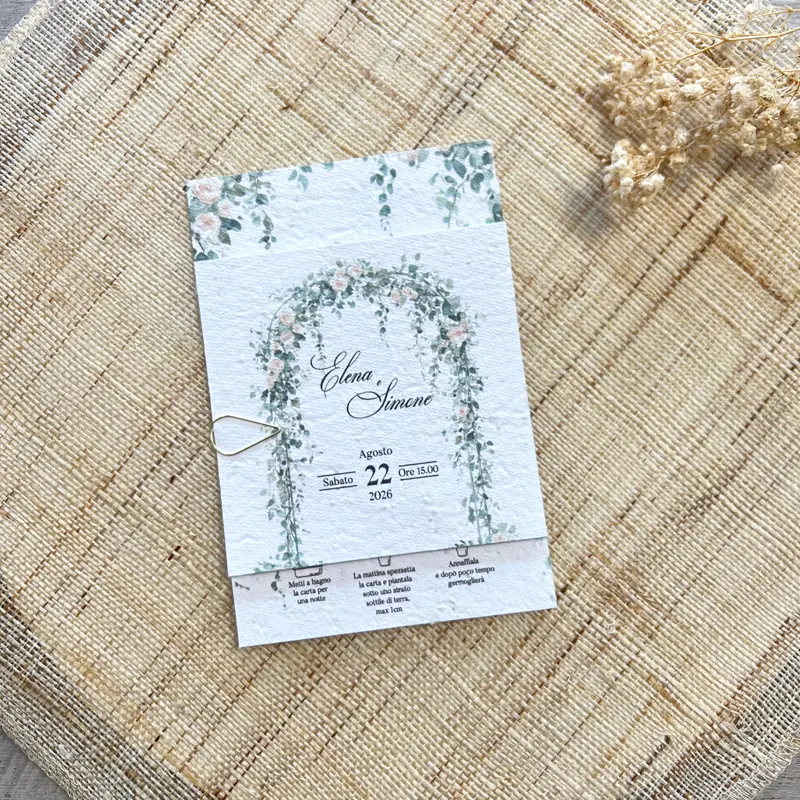 Partecipazione in carta piantabile arco floreale