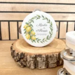 Tamburello personalizzato con grafica limoni, nomi degli sposi e data del matrimonio