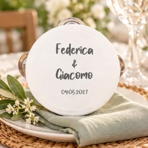 Tamburello matrimonio personalizzato moderno, utilizzato come segnaposto su una tavola elegante Tamburello segnaposto matrimonio moderno